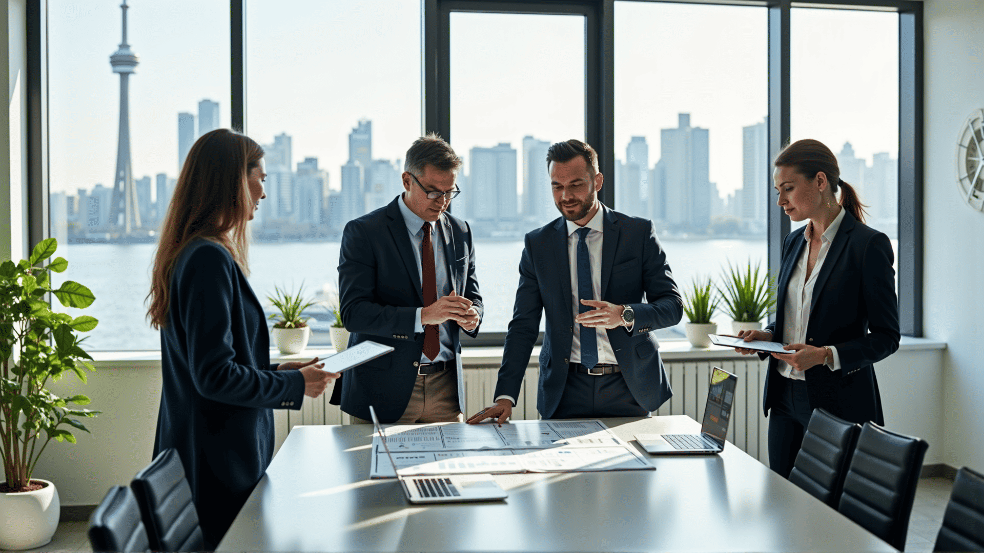 Corporate leaders reviewing documents